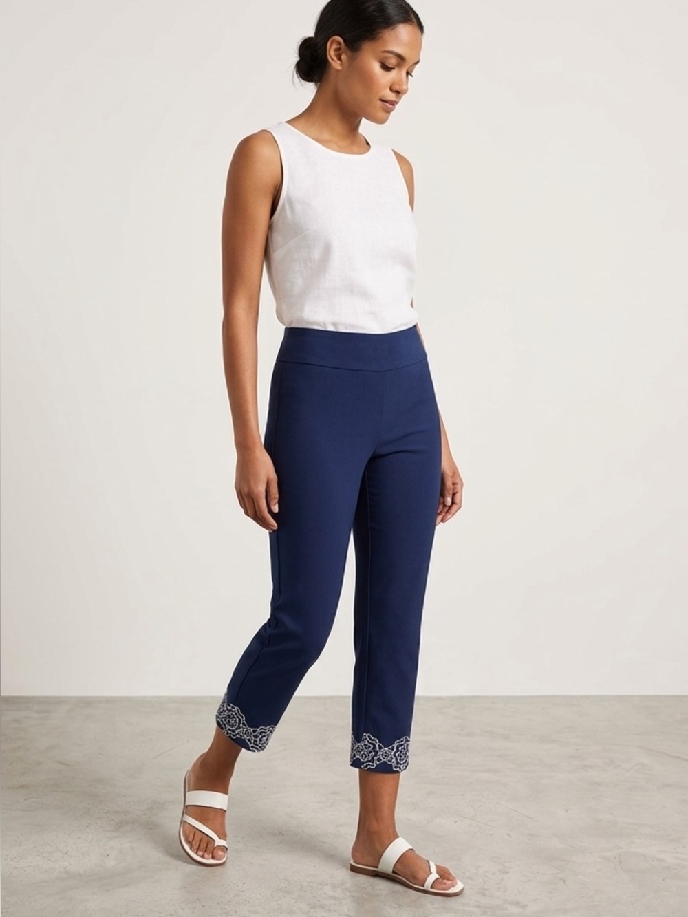 Christopher & Banks Navy Embroidered Crop Pants 12P